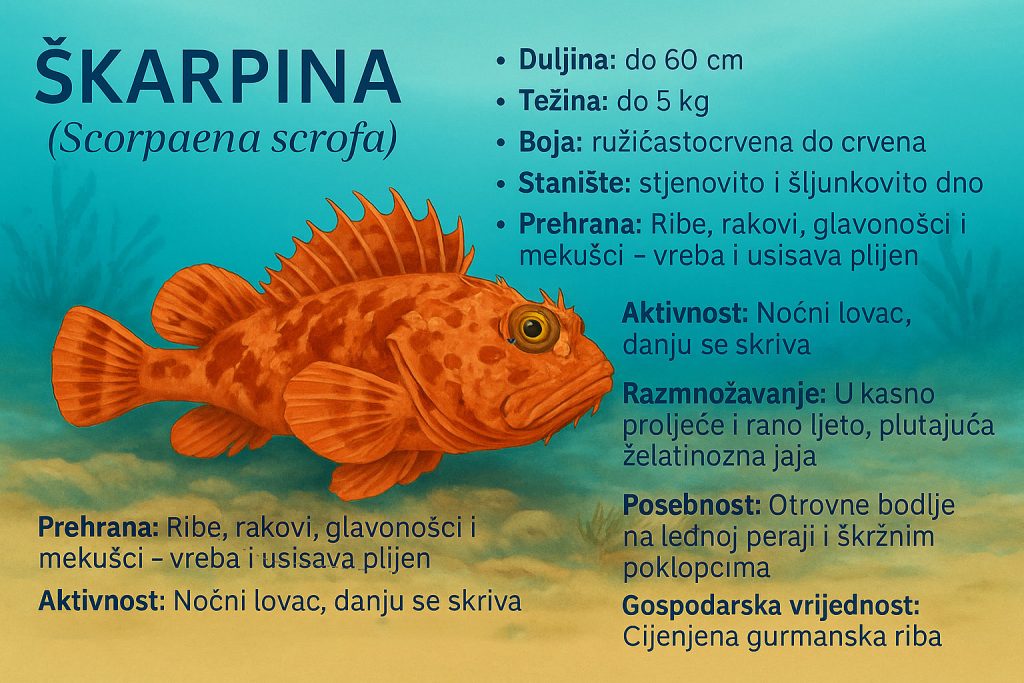 škarpina, Scorpaena scrofa, podmoje, bentos, dno, riba, more, jadran, koraligen