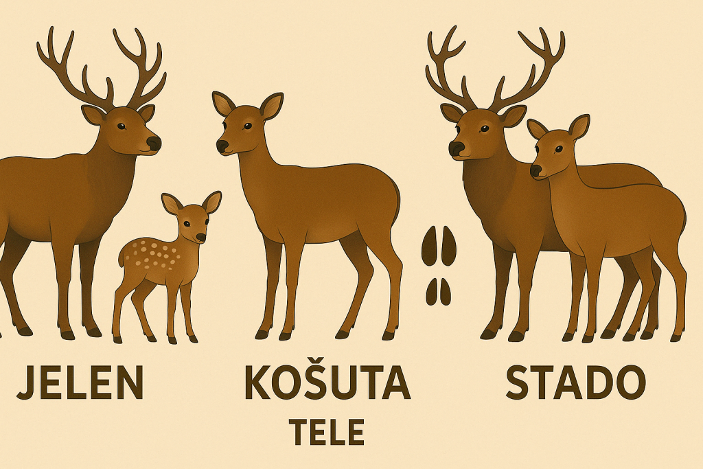 jelen, Cervus elaphus, košuta, stado, tele