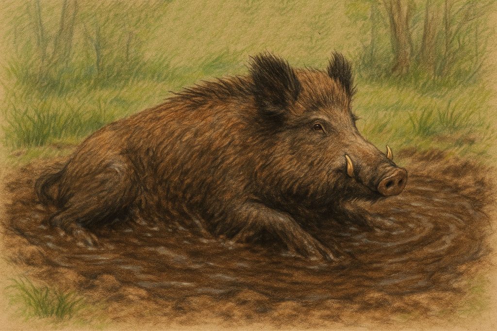 divlja svinja, Sus scrofa, valjanje, blato