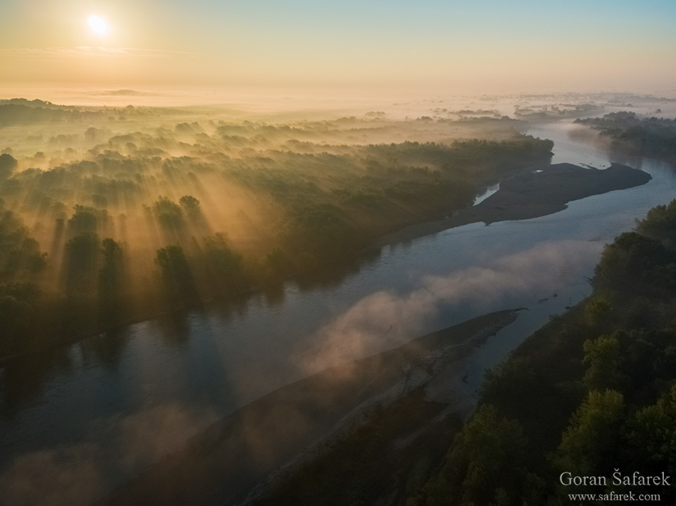 drava, izlazak, fotografija prirode, zračna fotografija, priroda, magla