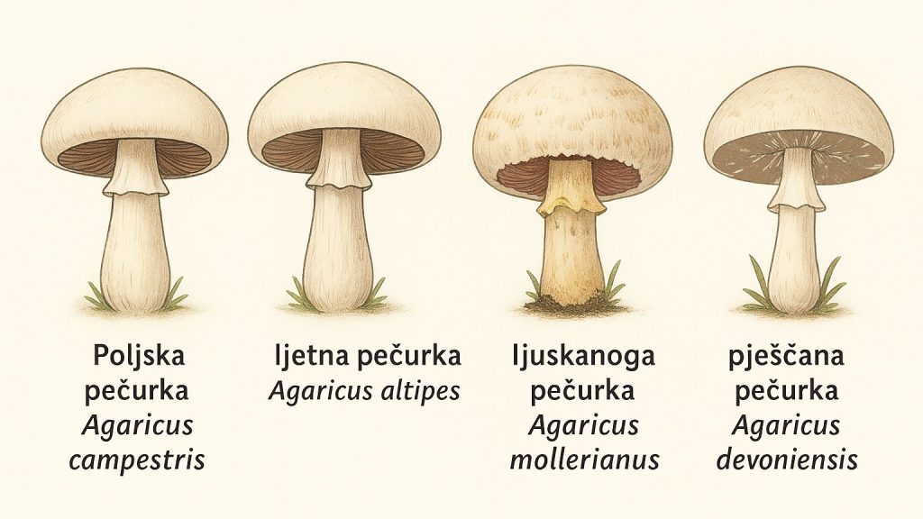 rudnjača, poljska pečurka, Agaricus campestris, gljive, gljiva, pečurke