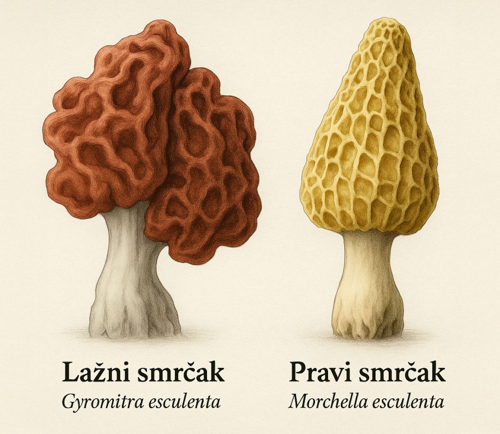 smrčak, hrčak, lažni smrčak, Gyromitra esculenta, otrovne gljive,Morchella esculenta