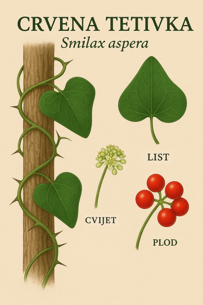 crvena tetivka, Smilax aspera