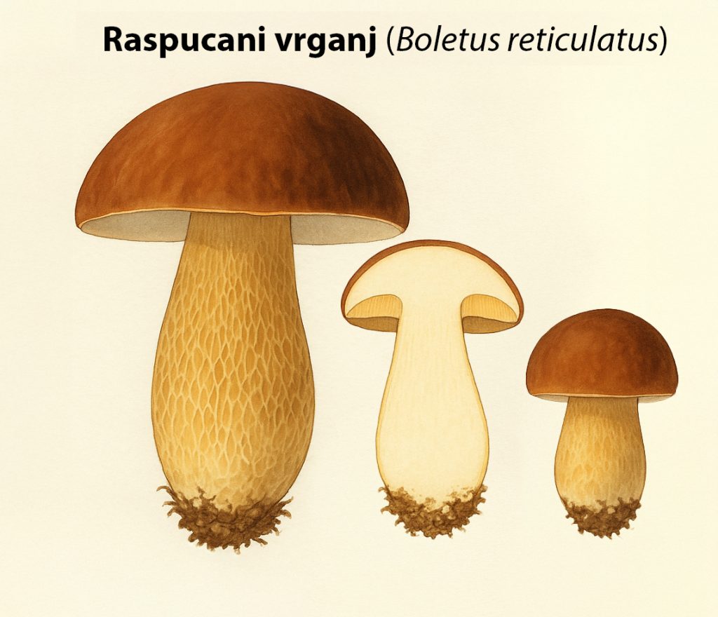 raspucani vrganj, Boletus reticulatus